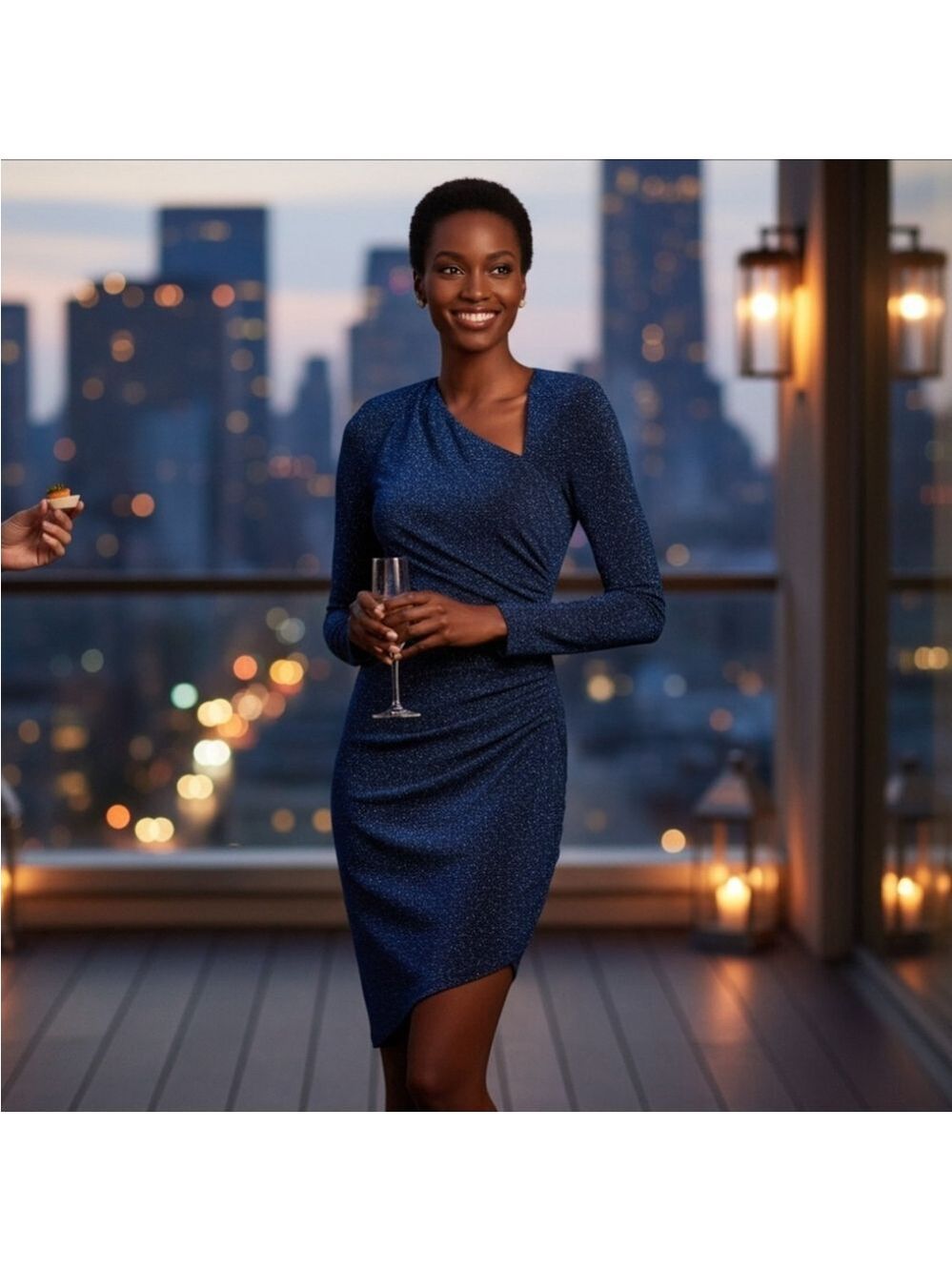 AQUA Women's Asymmetrical Blue Multi Glitter Formal Cocktail Event Dress SMALL